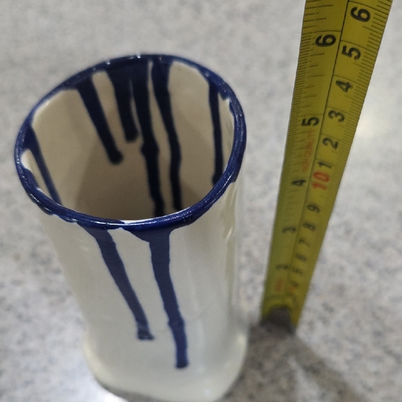 Artisan White and Blue Ceramic Cylinder - Picture 5 of 5